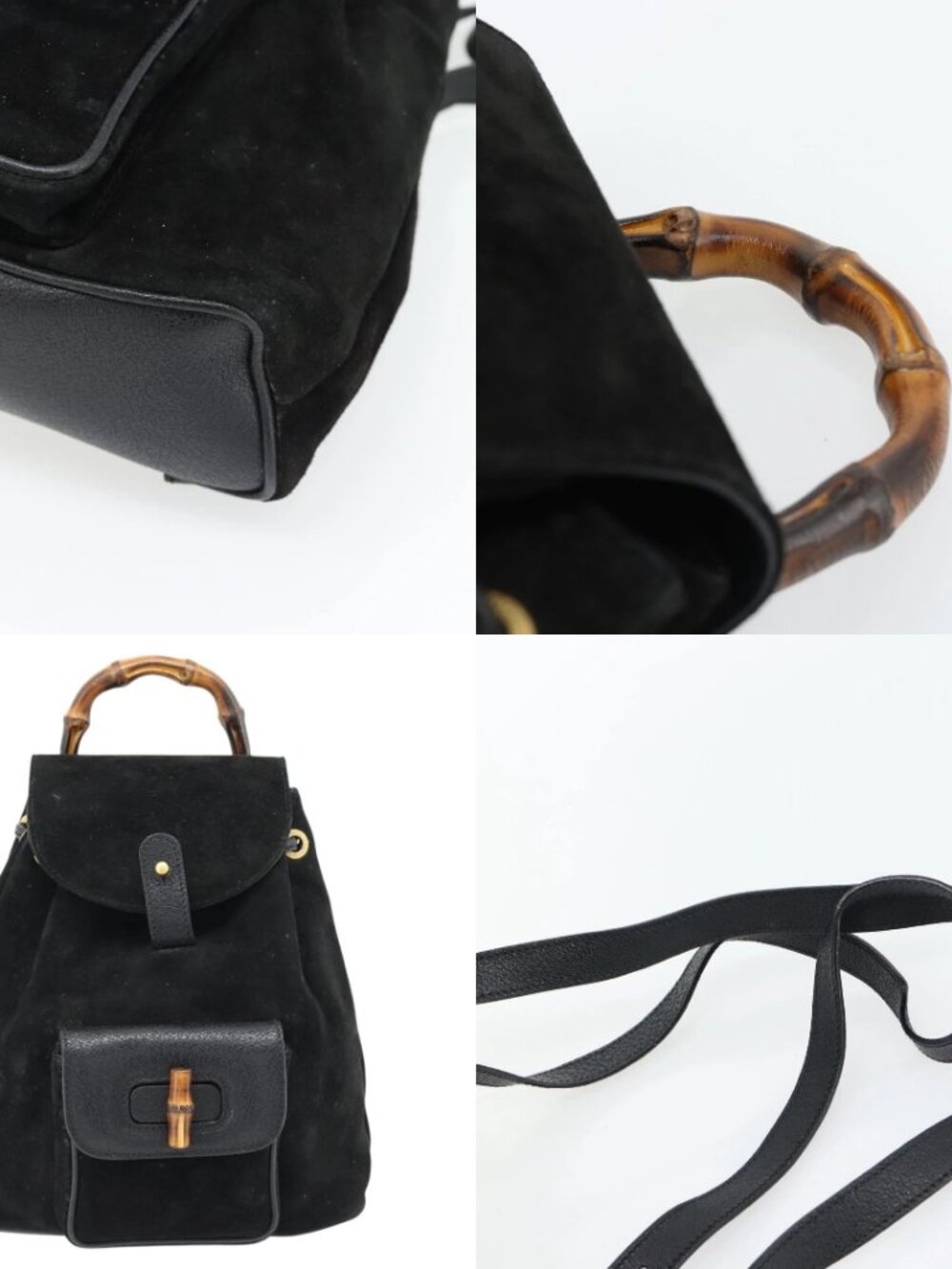 GUCCI Bamboo Backpack Suede Leather Black Auth BA6791 - Picture 13 of 15